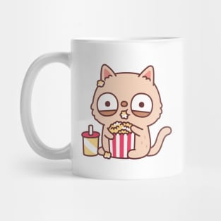 Funny Cream Cat Eating Popcorn Mug